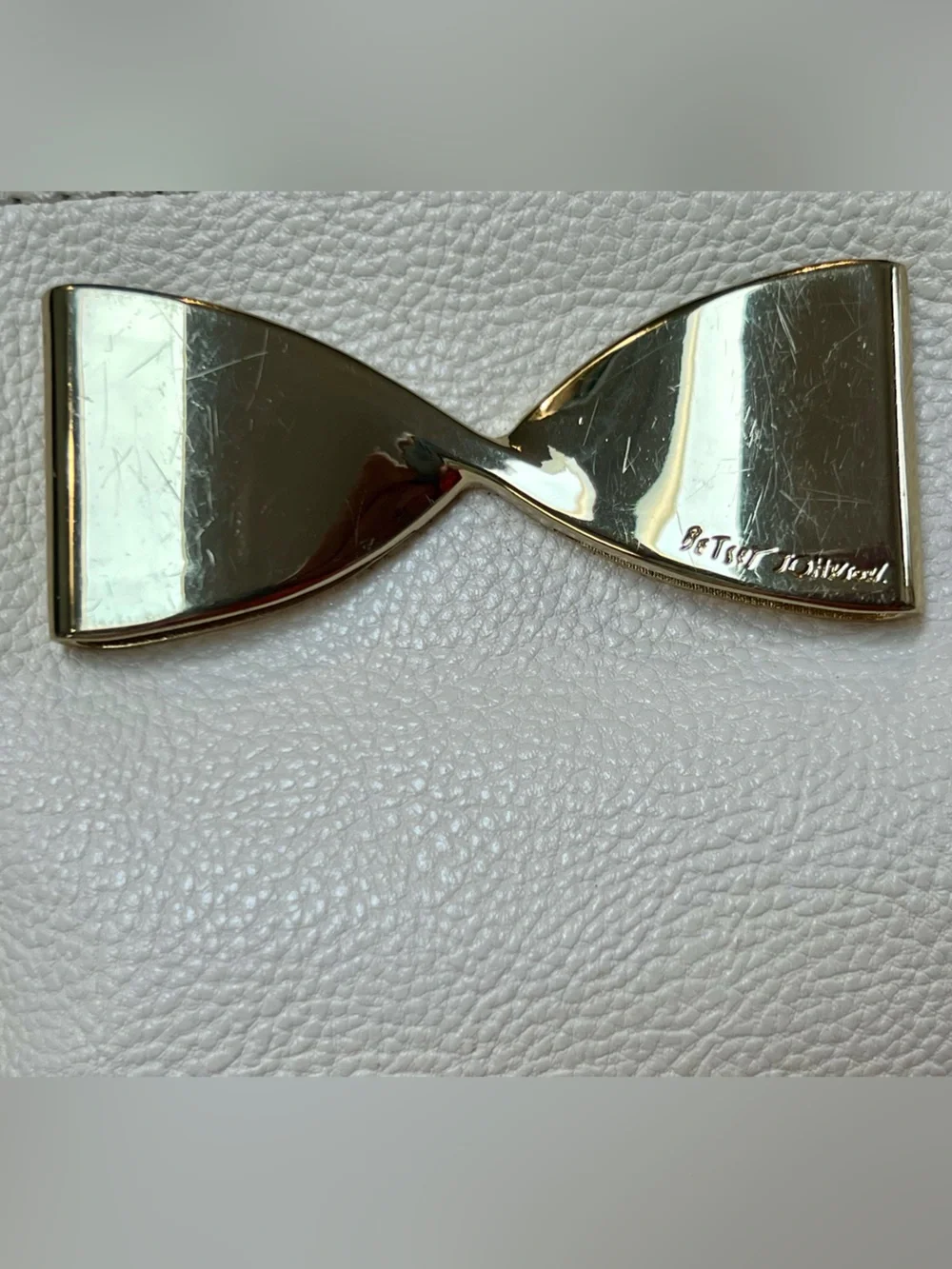 Betsey Johnson Cream Cosmetic Pouch with Gold Bow